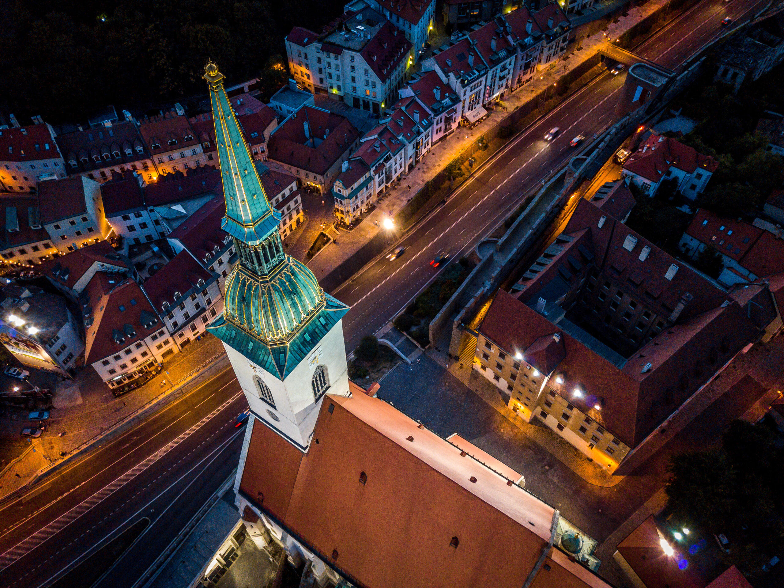 High Angle View Of Illuminated Buildings At Night
